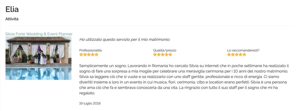 Recensione Elia Silvia Forte Wedding Planner Marche